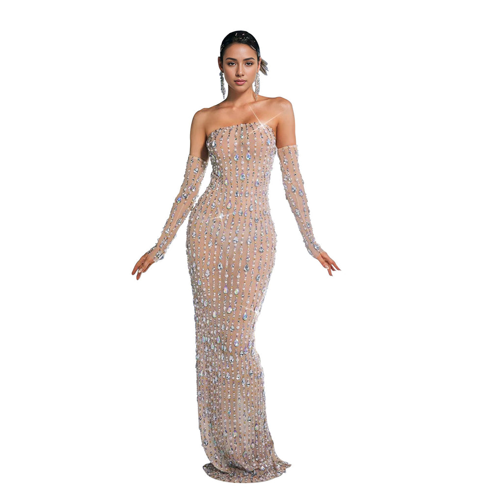 C7021 cross-border   independent station fashionfashion women's hot diamond one-line skirt dress long skirt