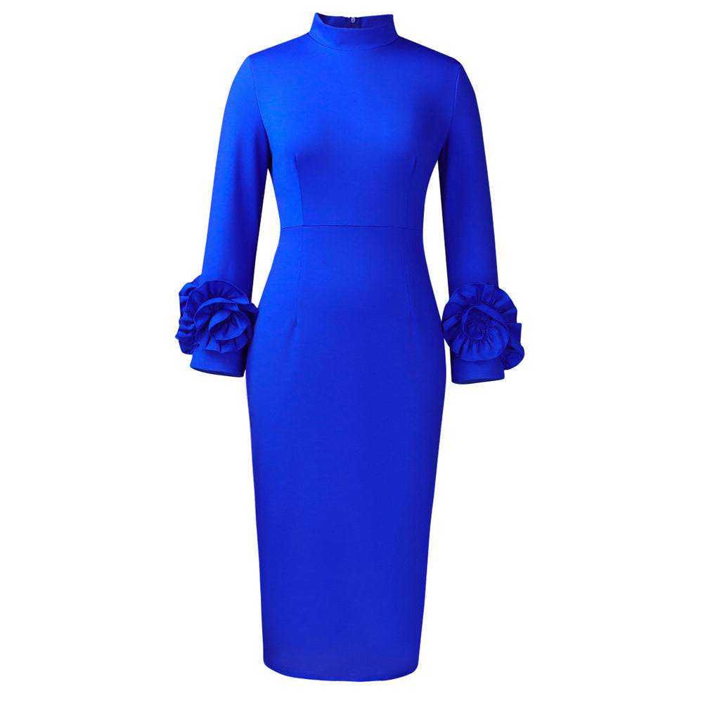 C8638 european and american cross-border half turtleneck elegant silm elegant ol long sleeve stereo flower foreign trade dress