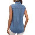 European and american cross-border e-commerce  independent website summer new washed slim-fit sleeveless petal collar denim shirt for women