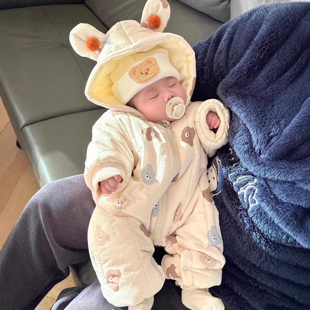 Newborn baby 100-day celebration bodysuit, infant winter clothes, thickened fleece-lined outfit, cartoon full month celebration winter wear