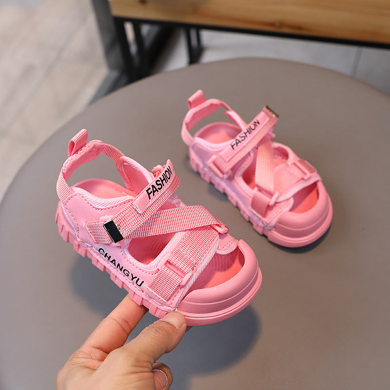 summer kids' sandals - closed-toe fashion beach shoes for girls, soft sole athletic sandals, candy-colored trendy shoes, ages 1-6