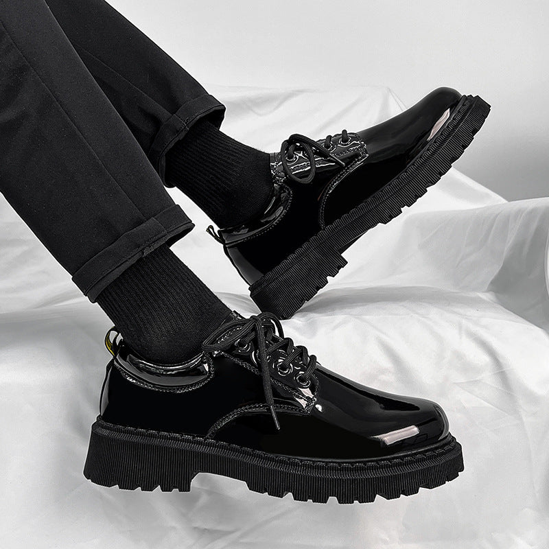 Glossy leather shoes for men, formal business british derby shoes, autum big toe casualtrendy shoes, new arrivalthick sole