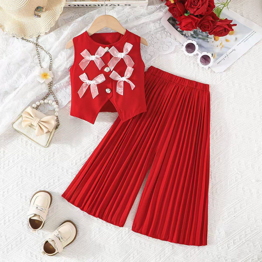 export autumn/winter new arrivals: european and american style girls' suit vest and wide-leg pants set