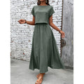 fashion  2-piece set of women's pure color short-sleeved tops and casual a-line skirt suit