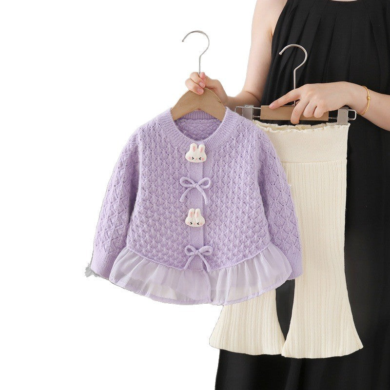 Girls' knitted sweater two-piece set - new autumn/winter  collection - baby girl outerwear and pants set