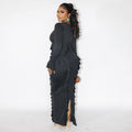 European and american women's clothing  autumn new sweet and fresh v-neck bell sleeve ruffle high-waisted slimming bodycon dress