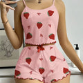 Hot-selling new european and american ribbed knit pajama set - trendy design, cross-border export, printed sweet cami and shorts