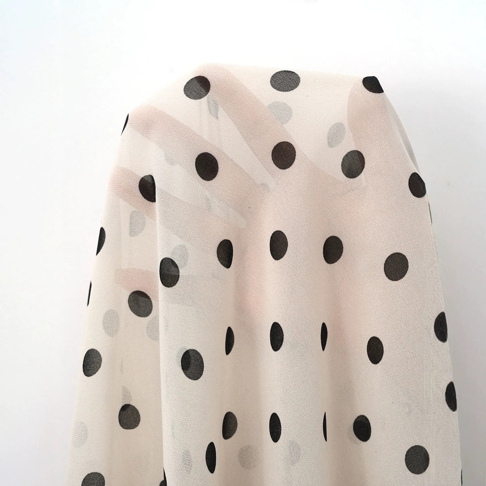 French retro polka dot chiffon blouse - semi-high neck, loose fit, oversized lantern sleeves, long sleeve top - stylish and versatile