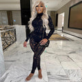 European and american export women's clothing:  independent site fashionable sexy hollow-out distressed tight-fitting long sleeve two-piece set