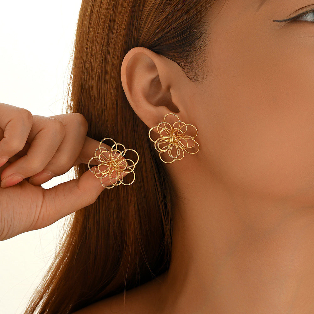 Multi-layered flower ring earrings wholesale cross-border niche design wrapped accessories irregular lines hollow bracelet for women