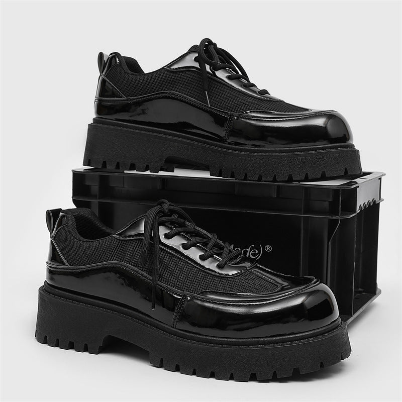 Men's shoes 2026 new spring british style casual low-top martin boots men's leather shoes chunky sole black derby trendy shoes