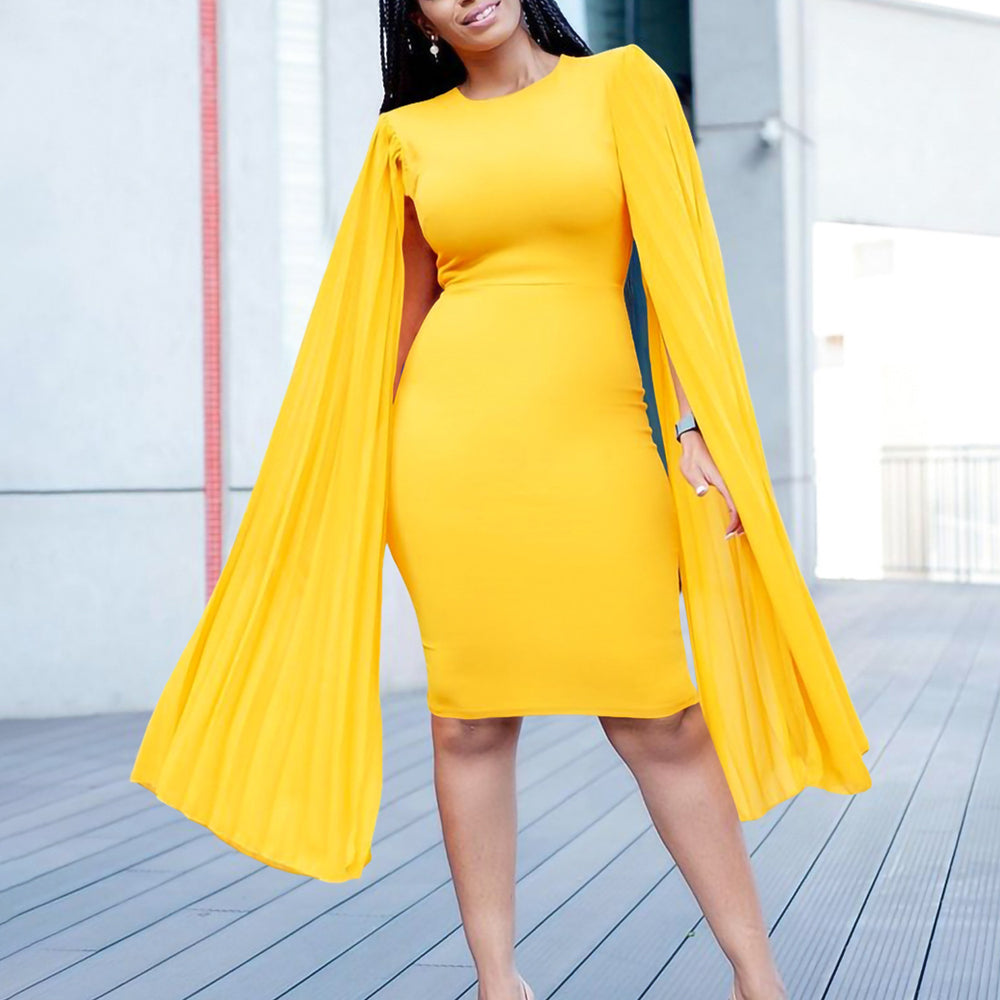 D468  independent station exportfashionelegantelegantollong sleeves pleated hip-covering elegance african dress