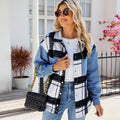 European and american style women's clothing cross-border e-commerce new arrival  independent website washed black and white plaid casual denim long sleeve jacket