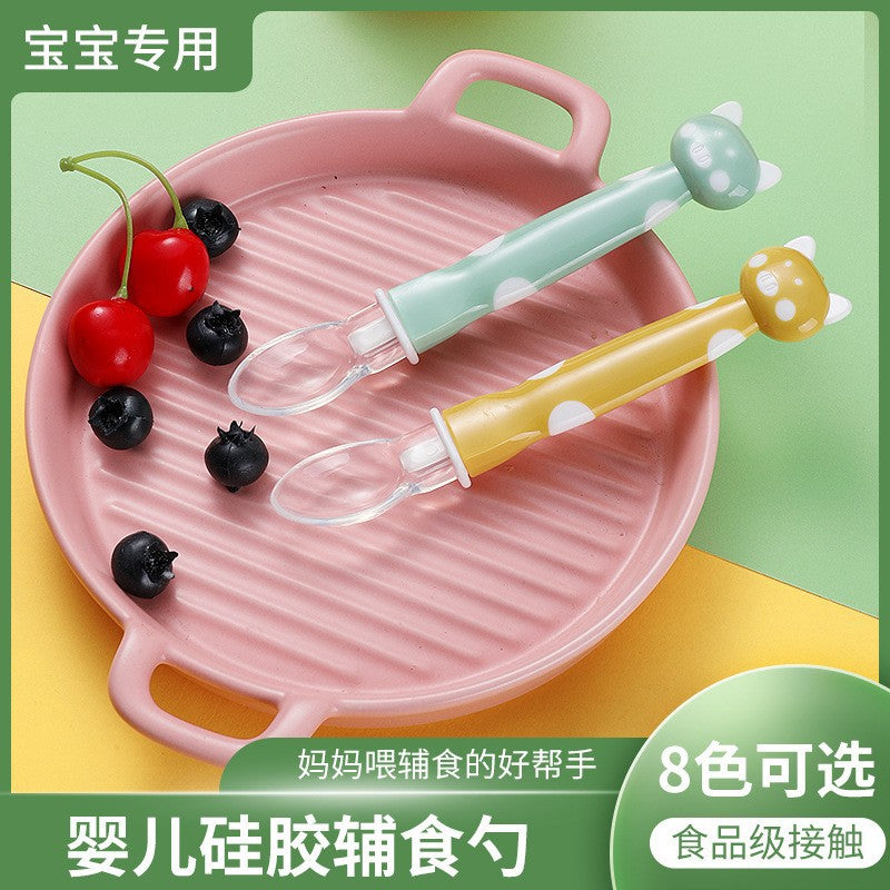 English card pack, baby silicone spoon, baby feeding tableware, soft head spoon, cartoon complementary food spoon, spoon, spoon