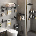 Towel rack punch-free space aluminum bathroom storage rack wall-mounted toilet foldablethickened bath towel rack suit