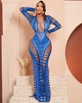hot-selling european and american women's clothing sexy ripped tight-fitting hip-hugging dress hot diamond printing long skirt