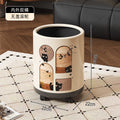 Retroins style little black cat printing trash can with pulleys for home high-looking living room kitchen large garbage basket