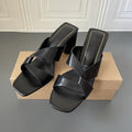 Z's summer new black chunky heel women's shoes - minimalist open-toe high heel mules for outdoor wear