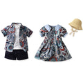 Boys' summer short-sleeve floral shirt kids' set white t-shirt shorts casual three-piece outfit - foreign trade beach style