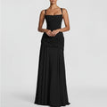 european and american summer new arrival: cross-border women's fashion - elegant solid color sleeveless cinched waist swing dress with spaghetti straps