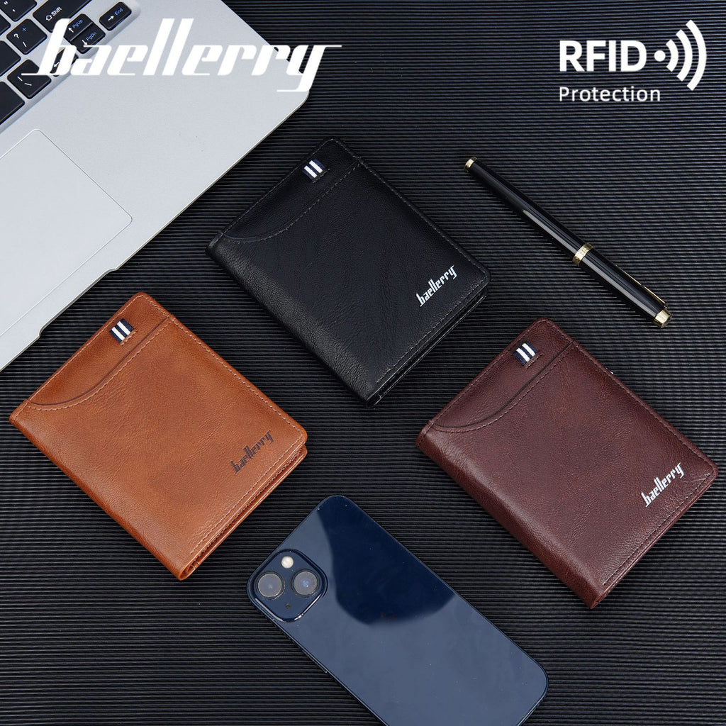 New wallet men's short baellerry European and American business anti-theft brush wallet vertical zipper change ticket holder
