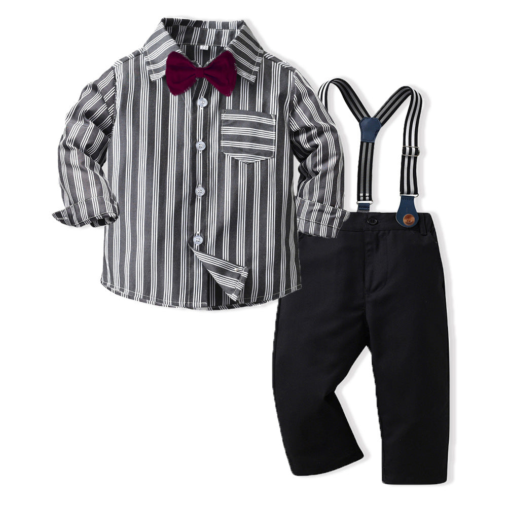 Boys' spring outfit: new korean style striped long-sleeve shirt two-piece set for baby boys