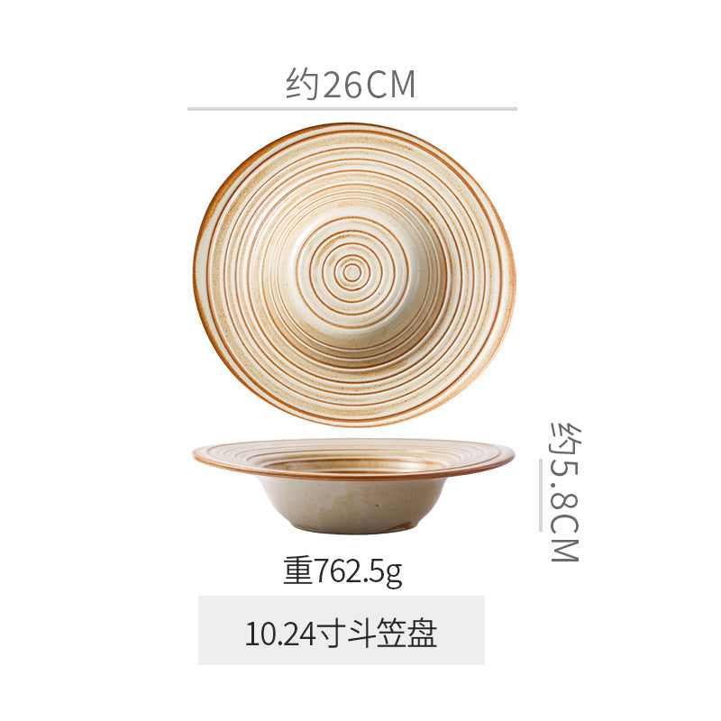 Retro stoneware ceramic tableware restaurant hotel stylish thread western food steak plate for home high-looking deep plate soup plate