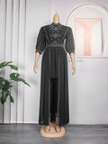new autumn/winter rhinestone & beaded african  women's plus size irregular maxi dress + pants two-piece set