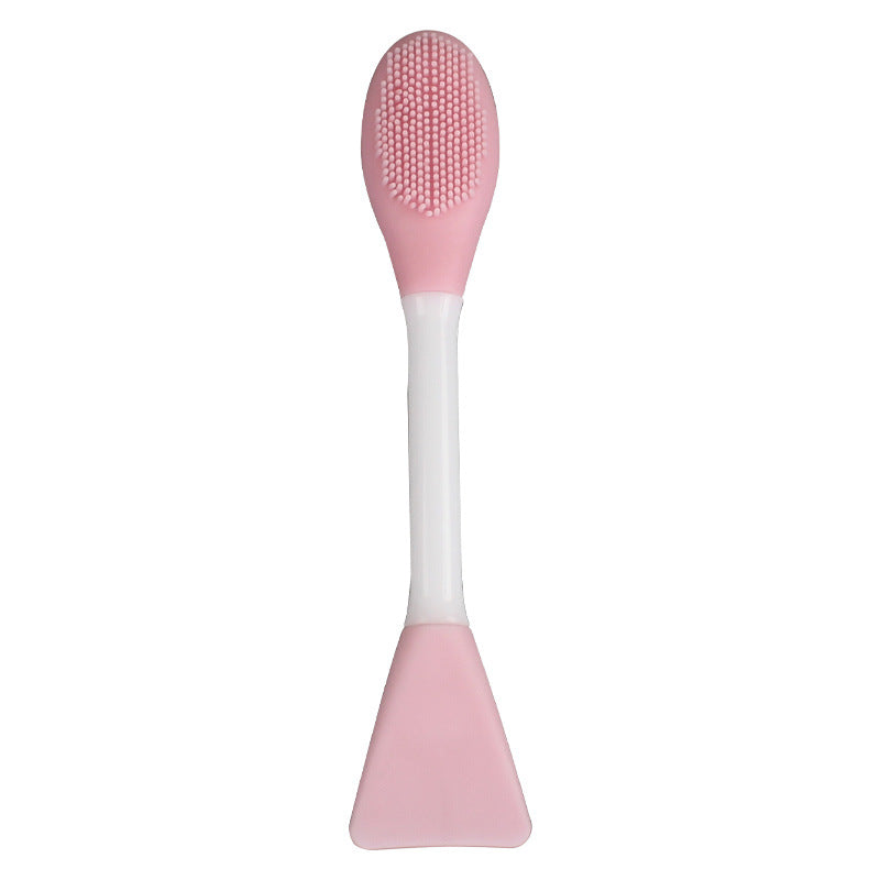 Dual-ended mask brush: silicone mask spatula with scraper head + facial cleansing brush for applying mud masks