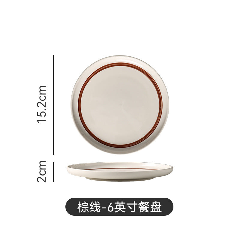 Japanese retro line ceramic plate casual small bowl western steak dinner plate for homesuit bowl plate wholesale