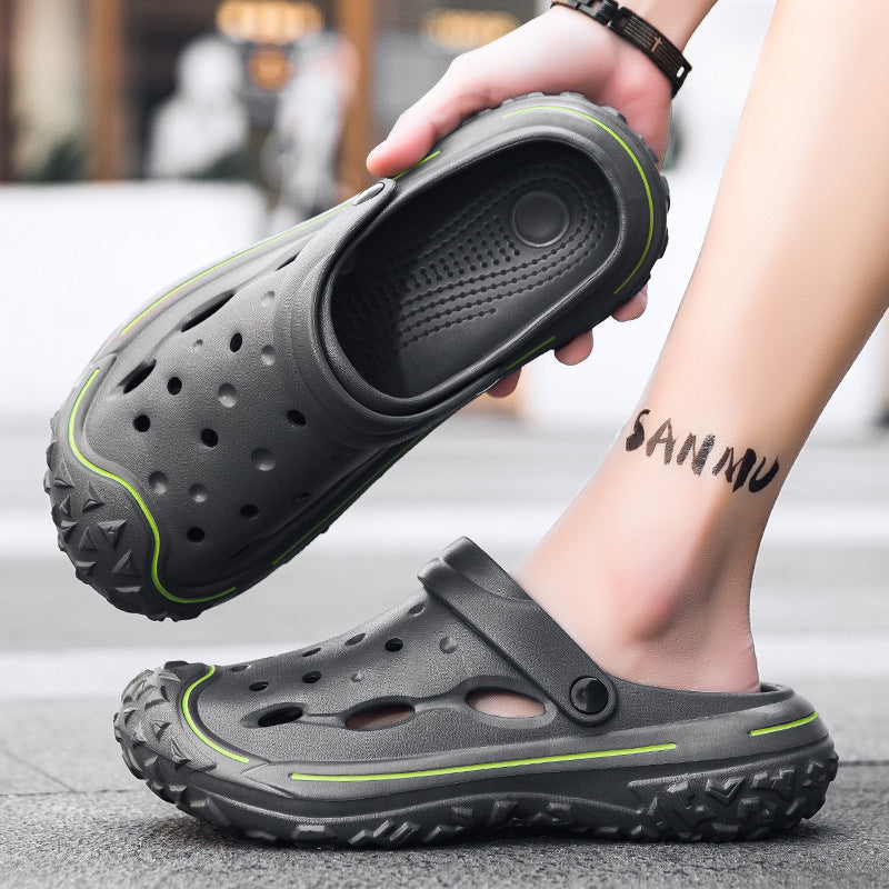 Cross-border 2024 new DIY hole shoes women's summer wear thick-soled stepping shit feeling beach bag head cool slippers women