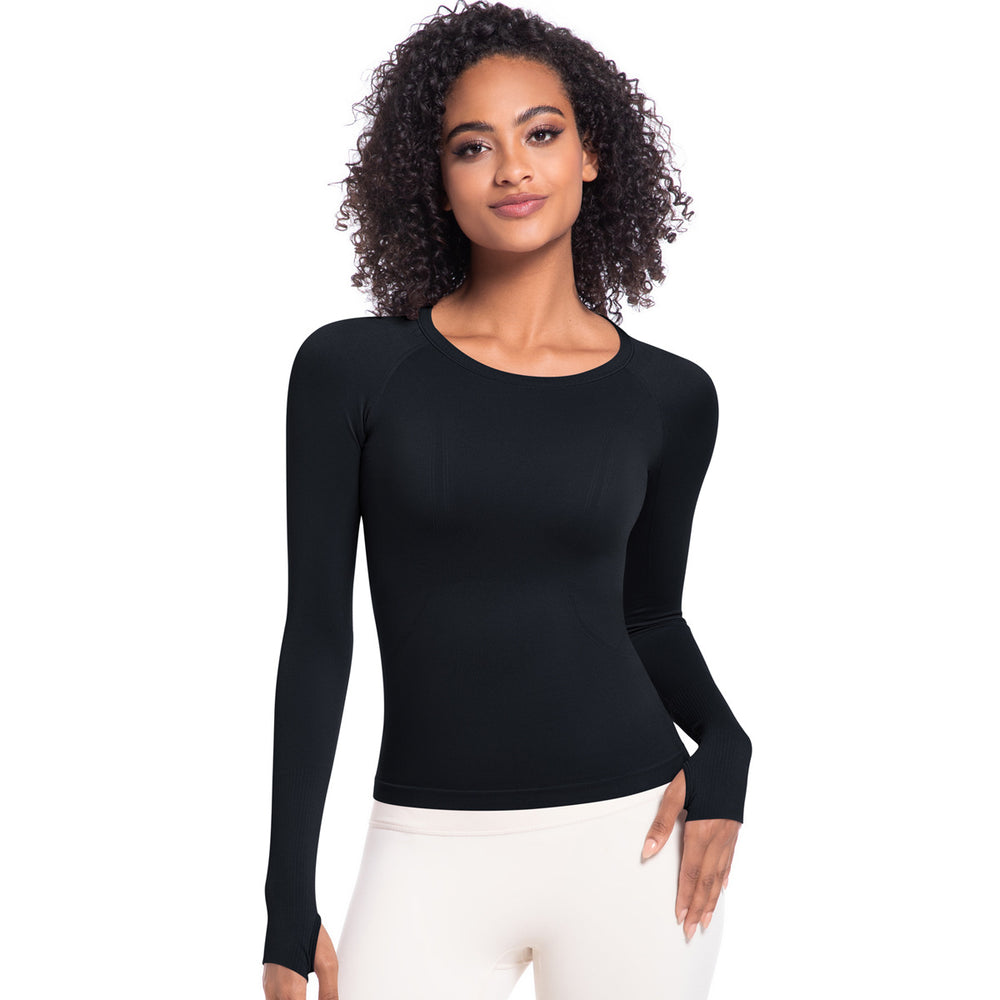 New women's quick-dry long sleeve activewear top - seamless, breathable, one-piece design for running, fitness, and yoga - perfect for cross-border e-commerce in europe and the us