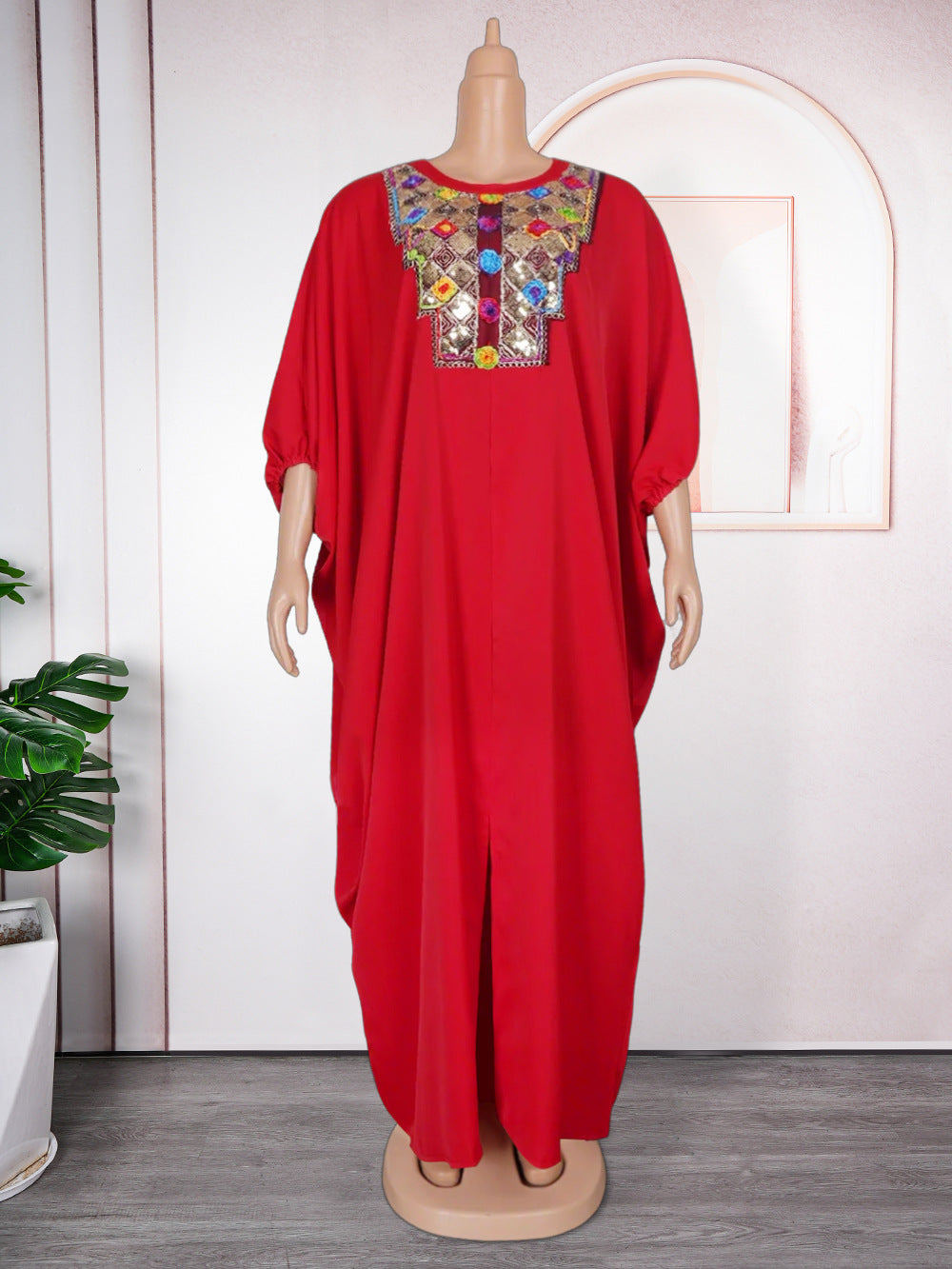 Southeast asia cross-border  sequin appliqué dress african  women's plus size loose robe