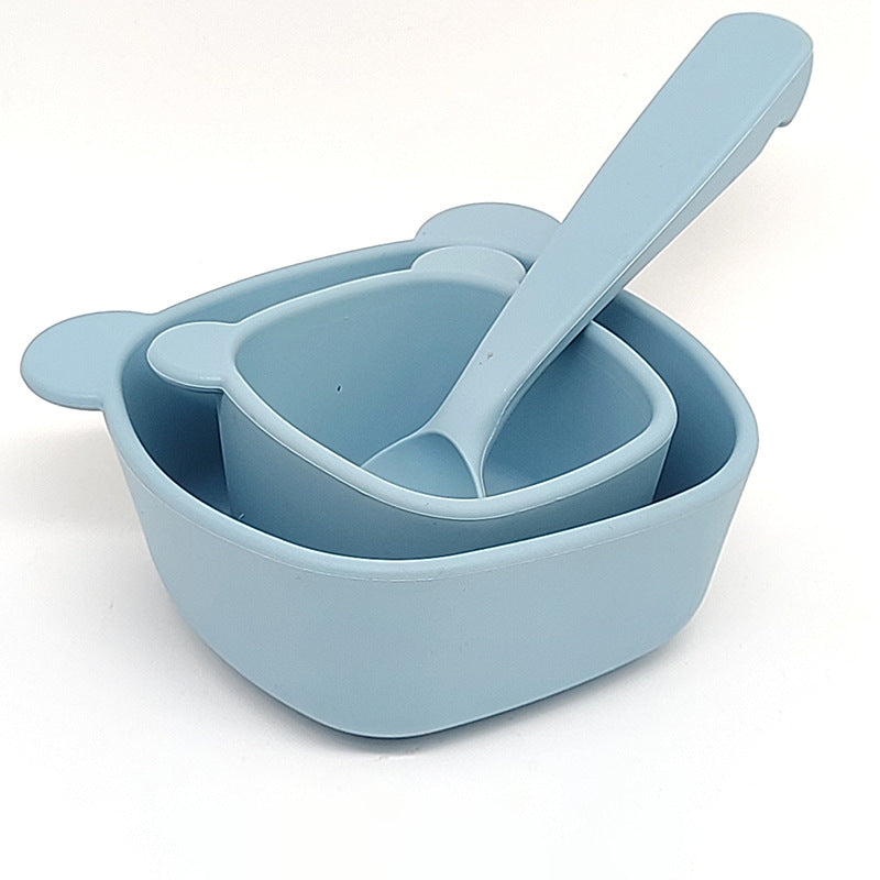 Cross-border bear training complementary food bowl children's silicone bowl feeding tableware 2-piece set with suction cup anti-drop feeding tableware