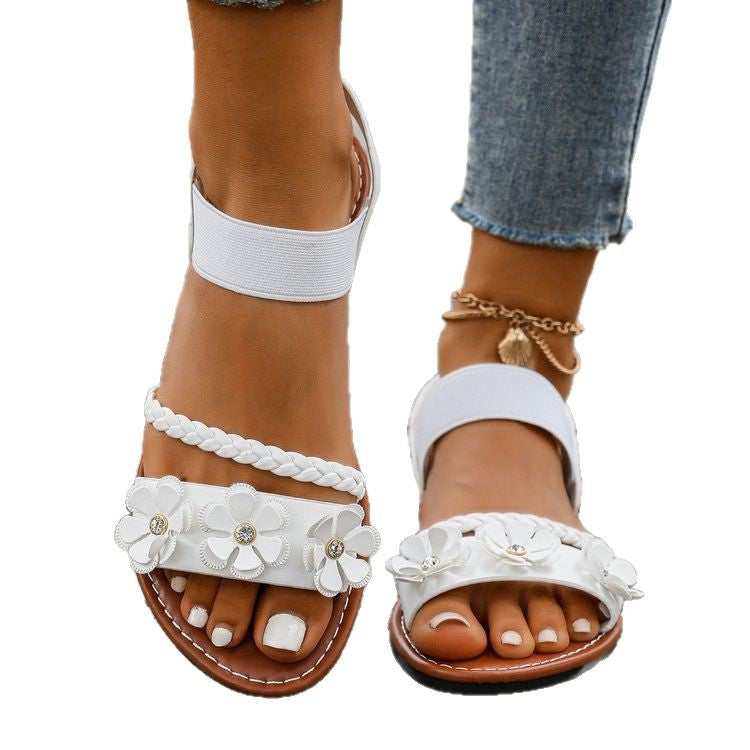 Summer new arrival: plus size floral beach sandals -  soft sole flat roman sandals for women - wholesale trendy styles