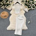 Hong kong style retro hot girl outfit - women's summer cropped tank top & high-waisted midi skirt knit two-piece set
