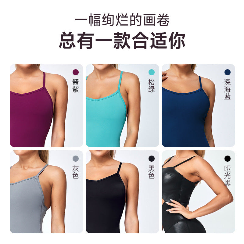 adjustable thin strap elastic one-piece yoga suit with chest pad and nude one-piece fitness one-piece yoga suit