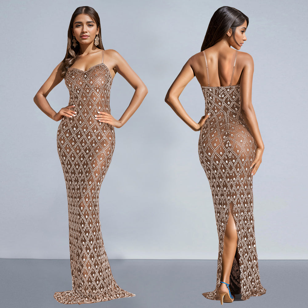C7160 cross-border    new women's sexy suspender hot diamond hip cover evening dress