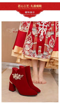 Wedding shoes bridal shoes winter fleece-lined thick heel 2023new arrivalwinter red high heels women's wedding boots not tired feet