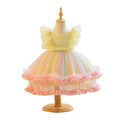 European and american new princess dress mesh print rainbow floral girl's wedding dress party baby's first birthday christening gown