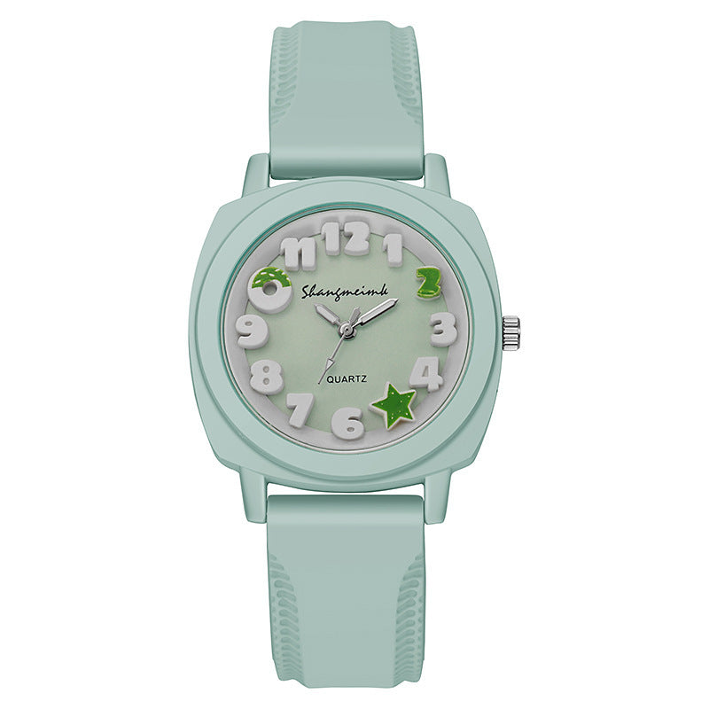 Wholesale foreign trade silicone embossed watch fashion casual women's square quartz watch with simple candy color strap