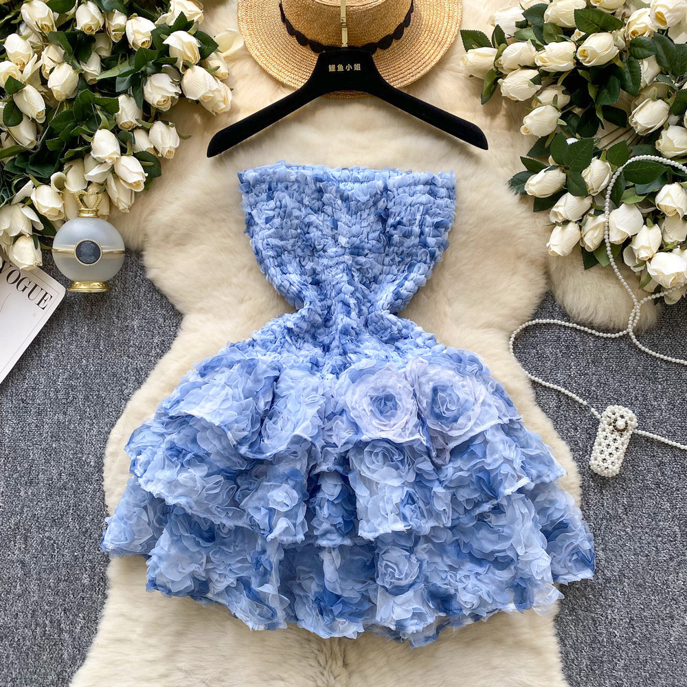 Frenchsweet atmosphere tube topdress women's summerstereo flower petites hot girl puffy short skirt