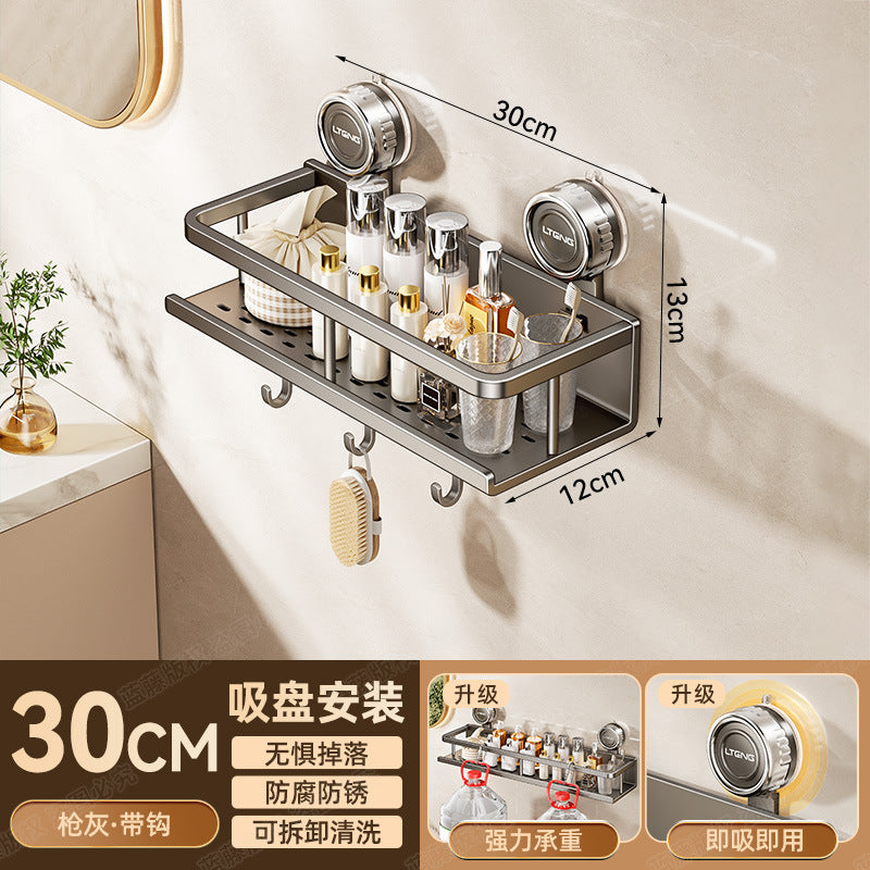 Space aluminum bathroom suction cup rack, wall-mounted non-punching bathroom towel rack, washstand, multi-functional storage