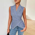 summer cross-border  women's striped sleeveless v-neck button-down shirt with back tie