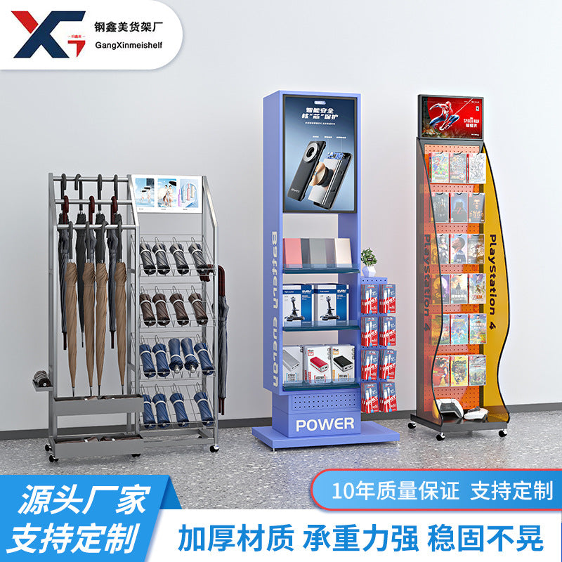 Customized mobile phone accessories shelves shopping mall wrought iron hole board digital product display rack jewelry general merchandise metal display rack