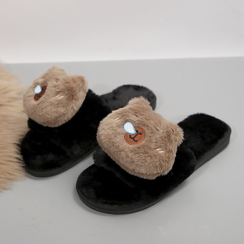 Capybara plush slippers for women - new 2024 autumn/winter indoor/outdoor cute cartoon fuzzy slippers, cotton slippers for women