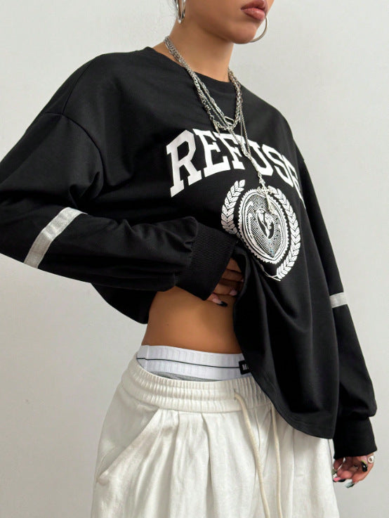 J spot-73093# cross-border women's fashion european and american ins fashion round neck printed long-sleeved sweatshirt