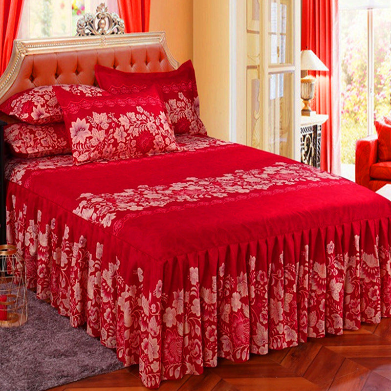 Bedspread bed skirt three-piece set korean style lace bed cover fitted sheet bed cover 3-piece set 1.68m bed 2.0 bed protector