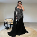 C7288 cross-border foreign trade women's independent station  hot diamond long dress black fishtail shawl long sleeves women