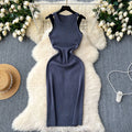 Sense of designfake two-piecedressfemale heart-cut cut outhalter round neck sleeveless knitting hip-covering hot girl skirt
